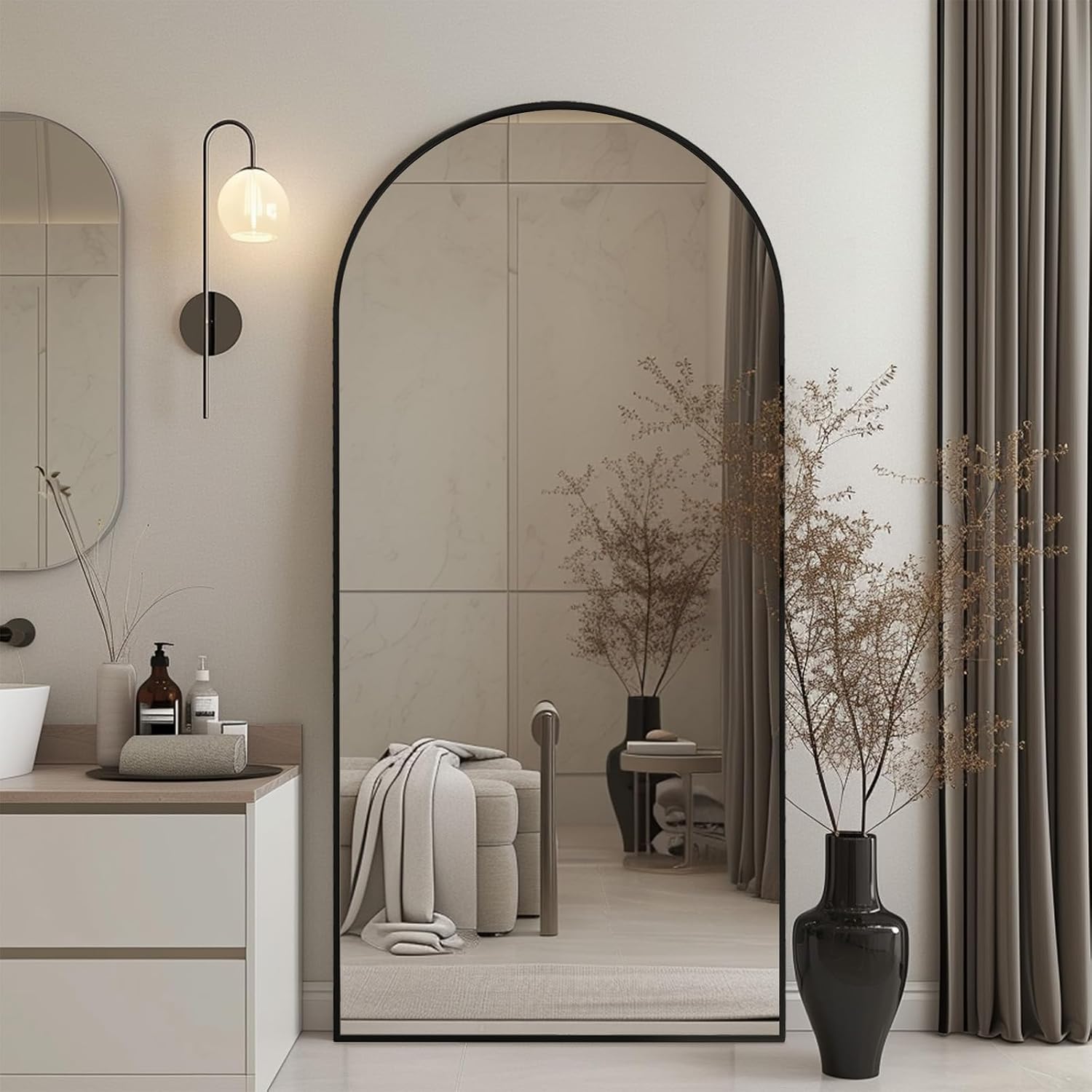 Beauty4U 71" X 32" Arched Full Length Mirror, Hd Tempered Glass Floor Mirror With Black Aluminum Frame, Standing/Leaning/Wall Mounted Mirror For Bedroom, Dressing Room & Living Room