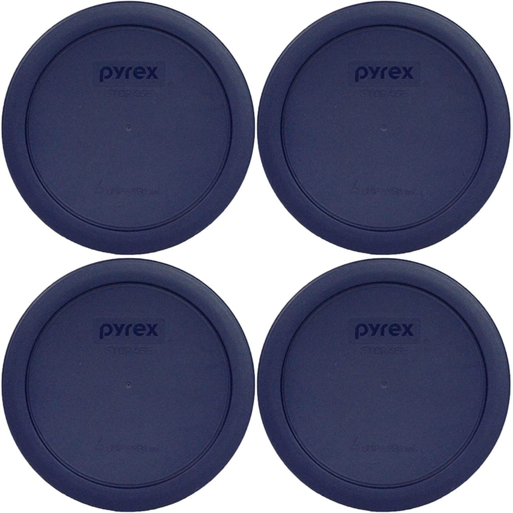 Pyrex 7201-Pc (4-Cup) Blue Food Storage Lid (4-Pack) - Made In Usa | Bpa-Free Plastic | Round Shape | Replacement Cover | Designed For 7201 Glass Bowl | Dishwasher Safe