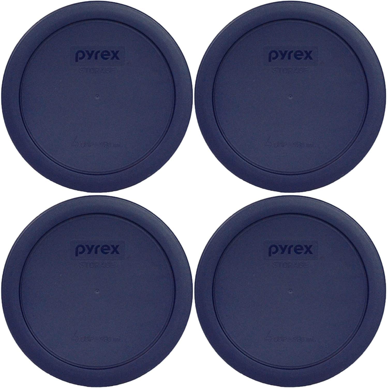 Pyrex 7201-Pc (4-Cup) Blue Food Storage Lid (4-Pack) - Made In Usa | Bpa-Free Plastic | Round Shape | Replacement Cover | Designed For 7201 Glass Bowl | Dishwasher Safe