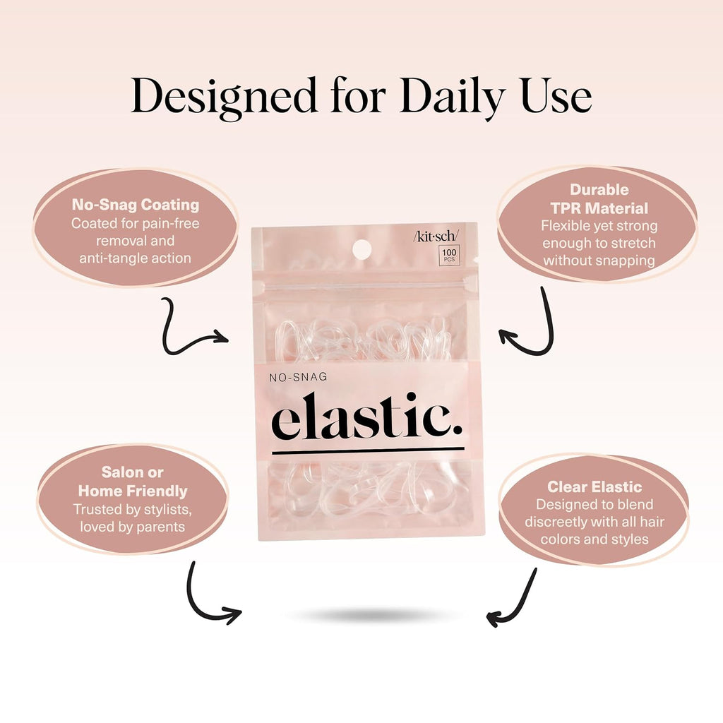 Kitsch Hair Ties No Damage For Kids, Teens And Women - Rubber Bands For Hair Styling | No Snag Hair Elastics | Daily Hair Accessories - 500Pcs (Clear)