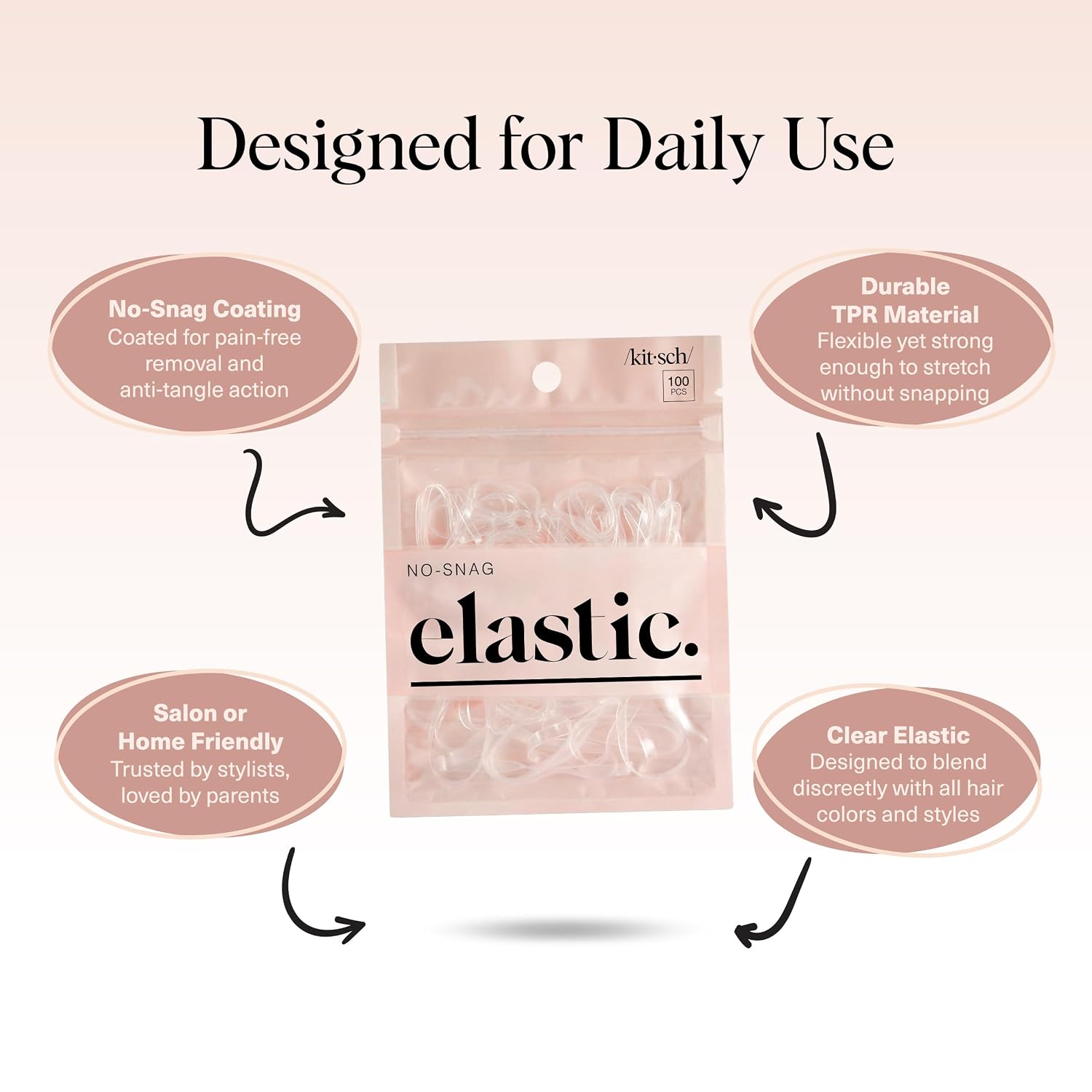 Kitsch Hair Ties No Damage For Kids, Teens And Women - Rubber Bands For Hair Styling | No Snag Hair Elastics | Daily Hair Accessories - 500Pcs (Clear)