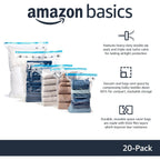 Amazon Basics Vacuum Storage Bags With Hand Pump For Travel, Space Saving Compression Bags For Clothes, Clothing, Blankets And Duvets, Clear, 20 Pack (5 Small, 5 Medium, 5 Large & 5 Jumbo)