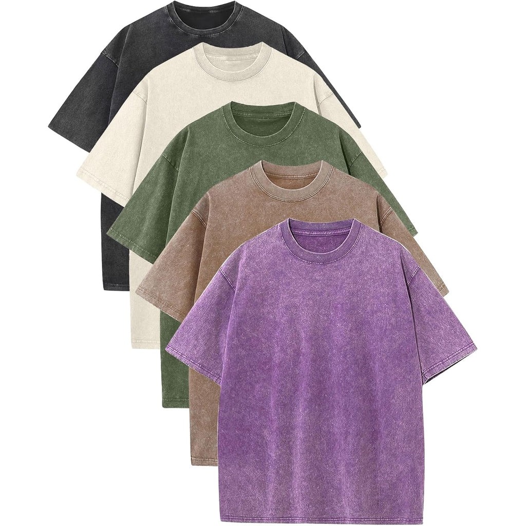 Arssm Mens Oversized T Shirts Cotton Acid Wash Baggy Tees Loose Fit Vintage Heavyweight T-Shirts