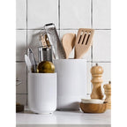 Le Tauci Utensil Holder For Kitchen Counter, 7.3"+5.4" Fluted Ceramic Utensil Crock Organizer For Countertop, Heavy Large Holder For Spatulas, Spoons, Set Of 2, White, Kitchen Counter Decor