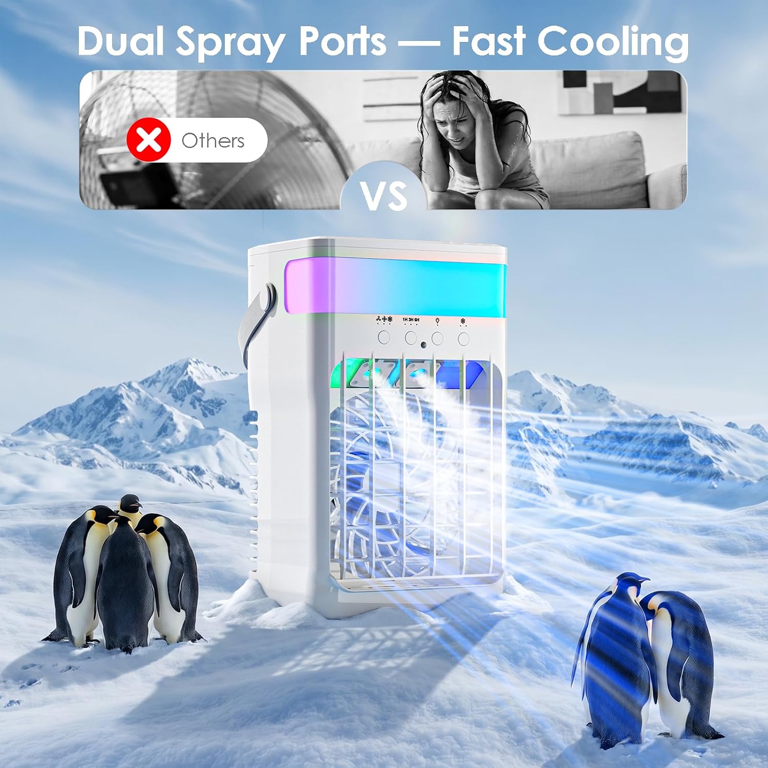 Portable Air Conditioners,Air Conditioner,Ac Unit With 1600Ml Water Tank,2 Spray Ports,3 Wind Speeds,3 Timers,10 Kinds Of Colorful Lights,Portable Ac Units For Room Camping Car Office