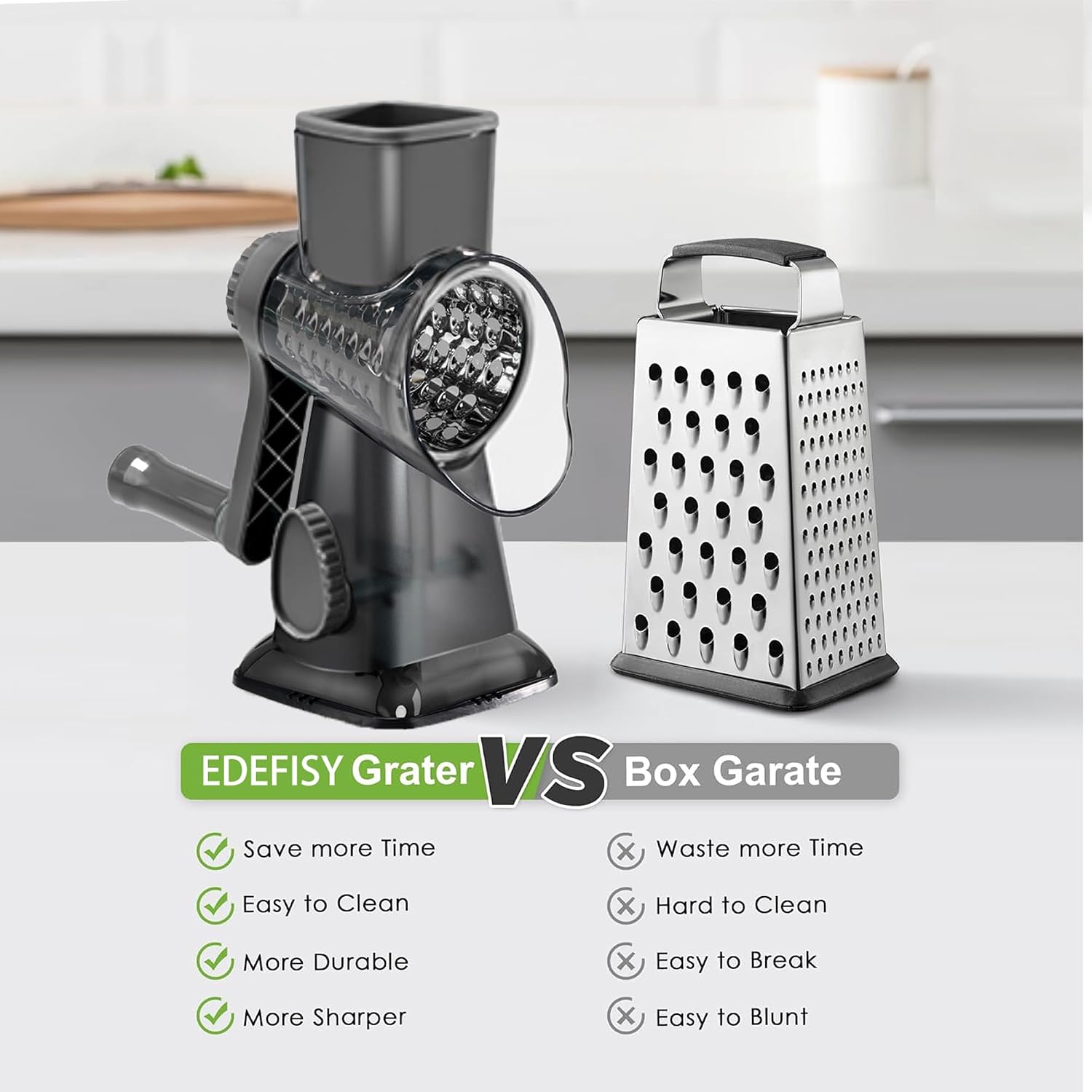 Cheese Grater Hand Crank Rotary Vegetables Shredder With Handle | 3-In-1 Graters, Interchangeable Blades, Non-Slip Base, Multifunctional Slicer