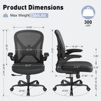 Ergonomic Office Chair With Adjustable Lumbar Support, 300 Lbs Swivel Desk Chair With Flip-Up Arms, Mesh Comfy Padded Seat For Computer And Home, Black