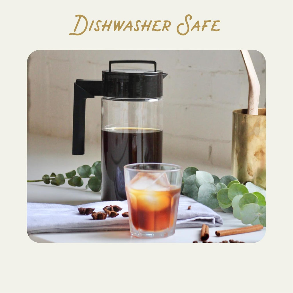 Takeya Deluxe Cold Brew Coffee Maker - Bpa-Free Tritan Pitcher With Airtight Leakproof Lid, Silicone Grip Handle, Fine-Mesh Filter - Shatter-Proof, Dishwasher Safe, Made In Usa - 1 Quart/Black