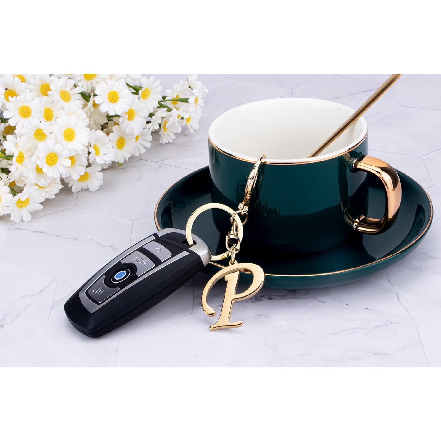 Cute Stainless Steel Gold Initial Letter Keychain for Women Girl, Charms for Key Handbag Backpack Bag, Personalized Gift