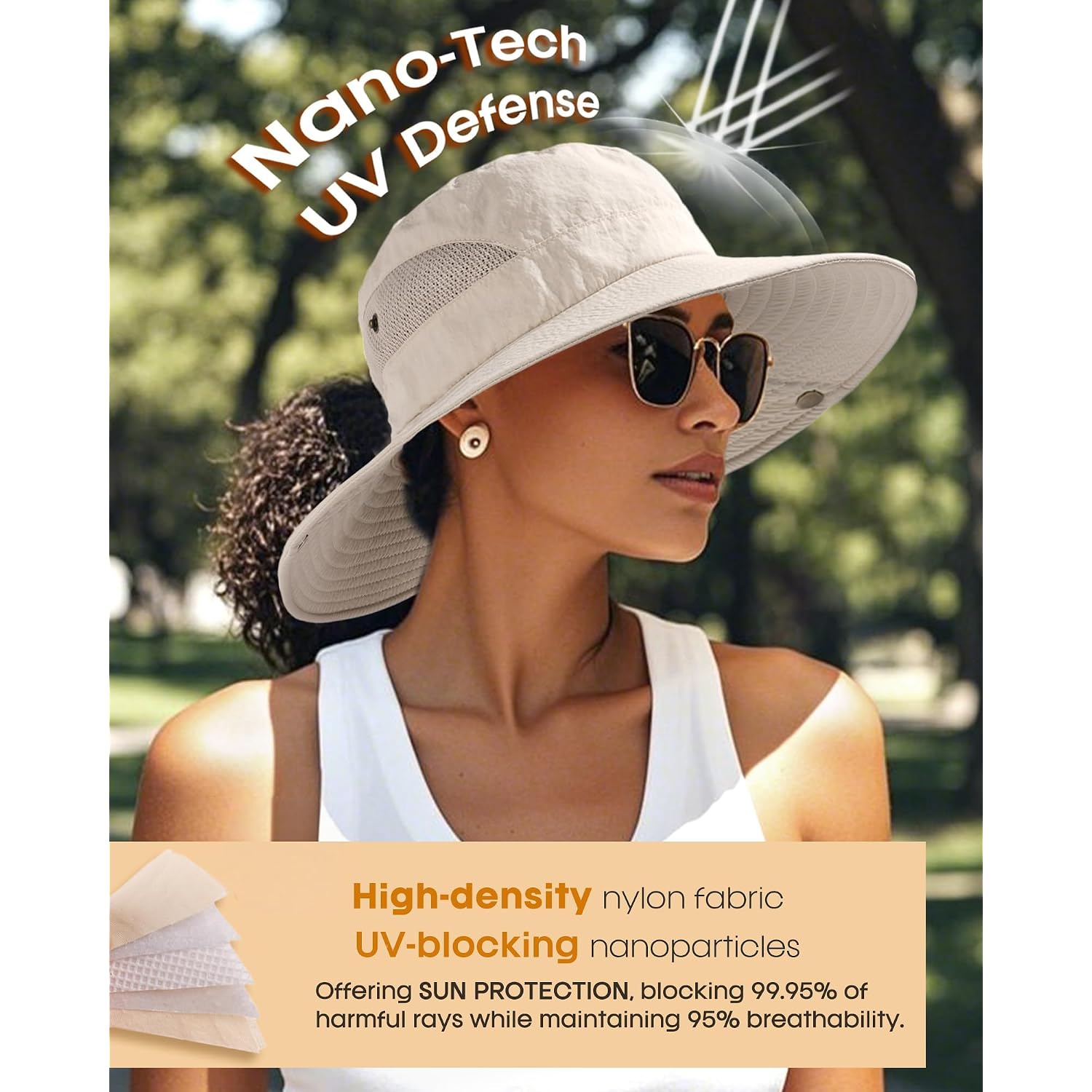 FURTALK Womens Sun Hat with Ponytail Hole Beach Hiking Summer Wide Brim UPF 50+ Outdoor Protection Foldable Bucket Hat Beige