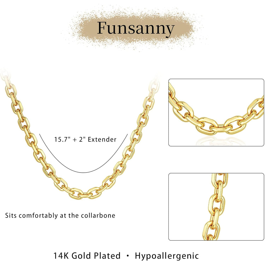 Gold Necklace for Women - Chunky 14K Gold Plated Chain Necklace Cuban Link Paperclip Chain Herringbone Statement Choker Necklace for Women Simple Trendy Jewelry Gifts