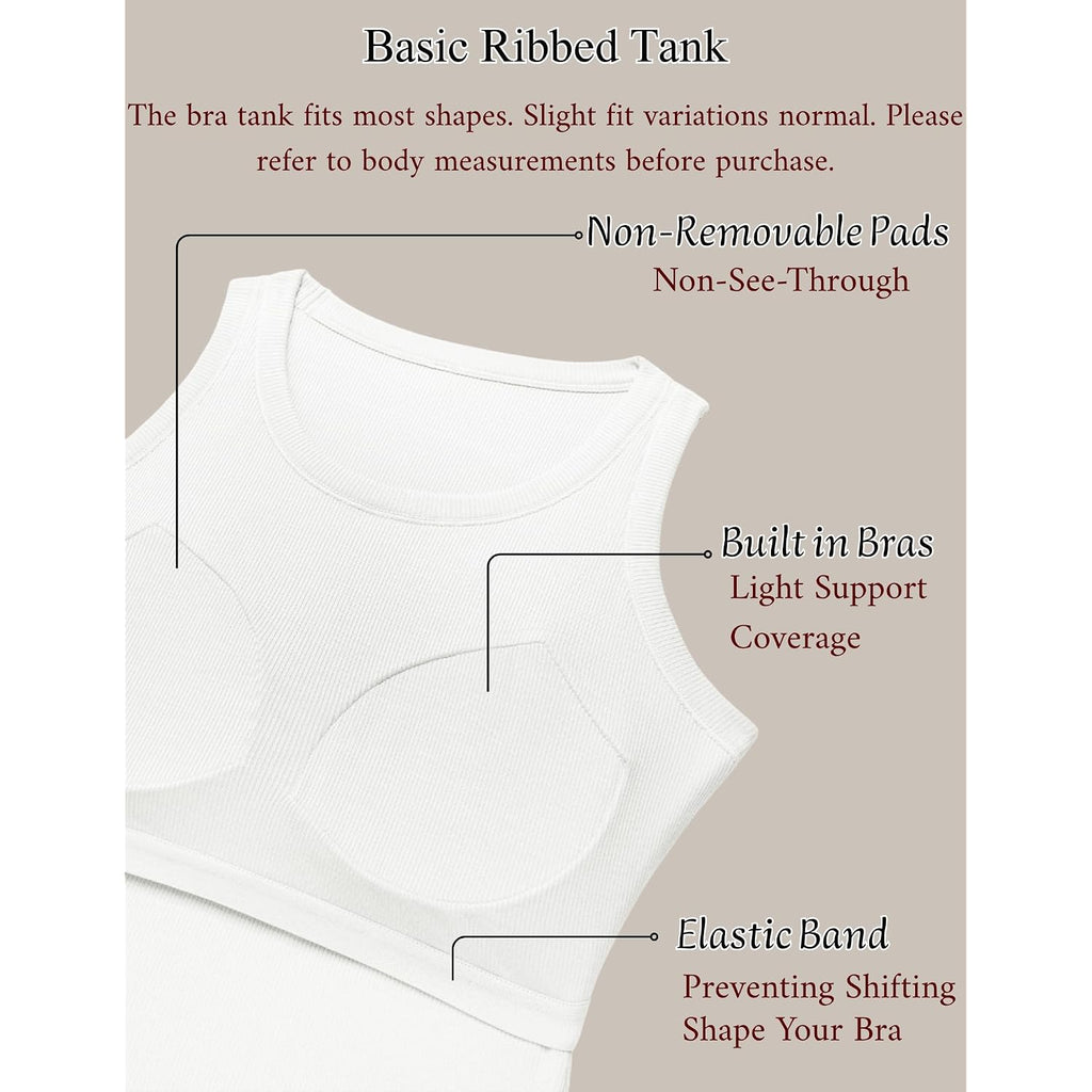 Zeagoo Tank Tops with Built in Bra for Women Sleeveless Crewneck Racerback Ribbed Fitted Tops Basic Summer Clothing 2026