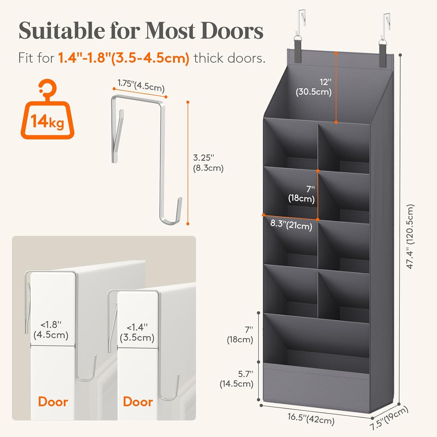 Lifewit 6 Tier Over The Door Shoe Organizer With 11 Large Deep Pockets, Fabric Hanging Shoes Shelf For Closet, Dorm Storage, Fit Up To 12 Pair Shoe Rack Holder For Sneakers, Boots, Gray