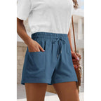 Womens Casual Elastic Shorts Summer Drawstring Waist Comfy Shorts with Pockets