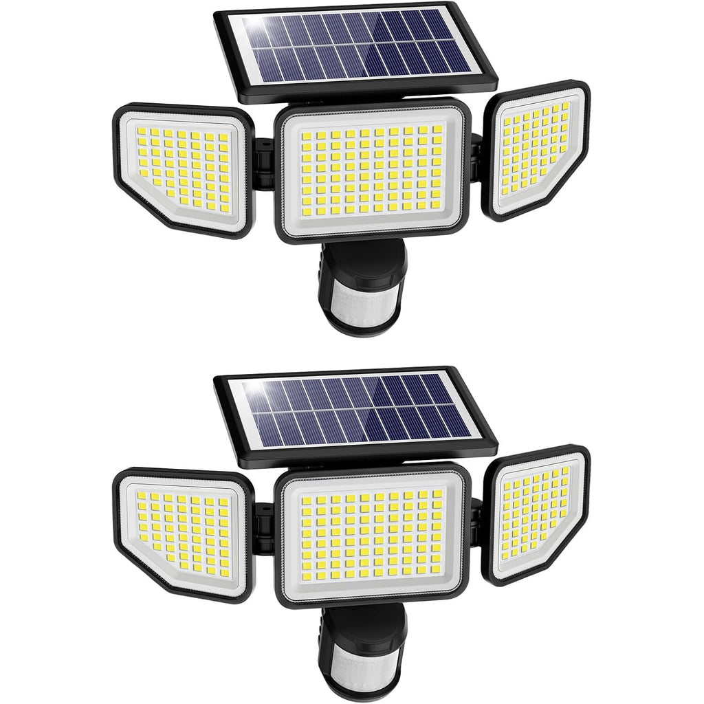 Onforu 4500Lm Solar Lights Outdoor, 3 Heads Security Lights With Remote Control, Ip65 Waterproof Motion Sensor Lights, 3 Modes Flood Lights For Wall, Porch, Yard, Outside, 2 Pack