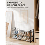 3-Tier Expandable Shoe Rack For Closet, 18“-33” Adjustable Shoe Rack For Small Space, Small Shoe Organizer For Front Door, Sturdy Metal, Black
