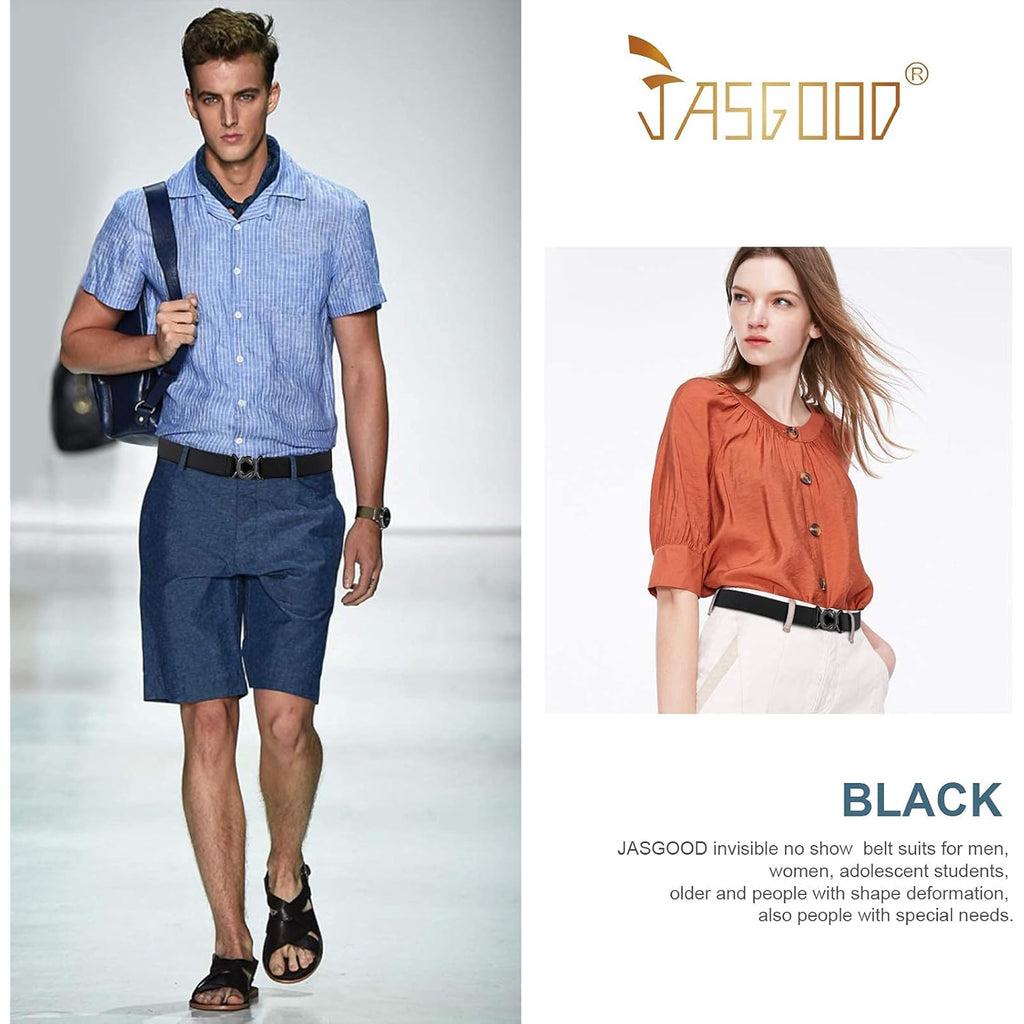 JASGOOD Women No Show Stretch Belt Adjustable Elastic Web Belt with Flat Buckle for Jeans Pants Casual Belts