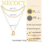 NECOCY Layered Gold Necklaces for Women, Trendy 14k Gold/Silver Plated Pendant Necklace Stack Simple Herringbone Chain Choker Set Gold Jewelry Gifts