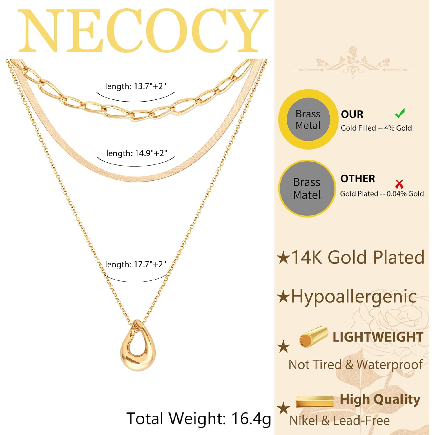 NECOCY Layered Gold Necklaces for Women, Trendy 14k Gold/Silver Plated Pendant Necklace Stack Simple Herringbone Chain Choker Set Gold Jewelry Gifts