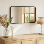 Sweetcrispy Bathroom Wall Mirror, 36X24 Inch Mirror For Over Sink, Black | Modern Wall Mount Vanity Mirror Rounded Rectangle With Matte Brush Metal Framed, For Home Decor, Living Room, Bedroom