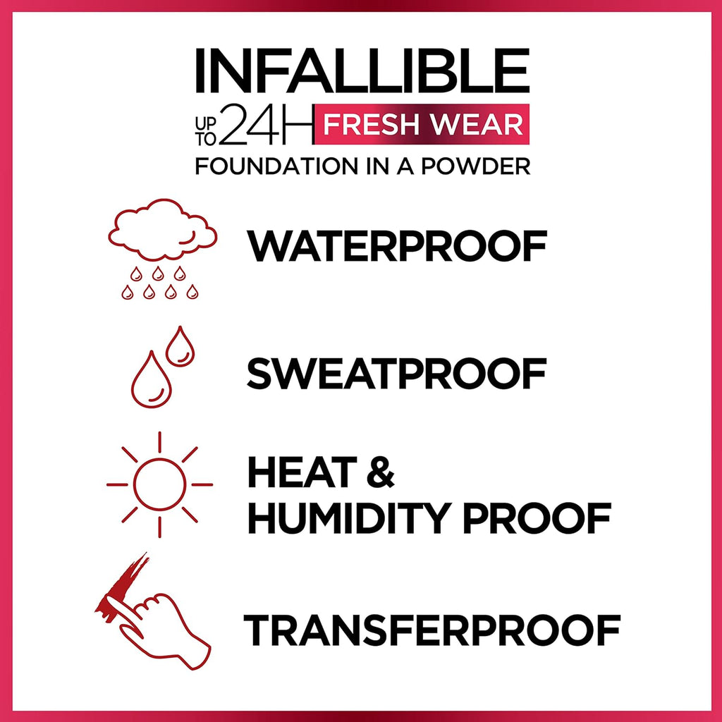 L'Oreal Paris Makeup Infallible Fresh Wear Foundation in a Powder, Up to 24H Wear, Waterproof, True Beige, 0.31 oz. (Packaging May Vary)