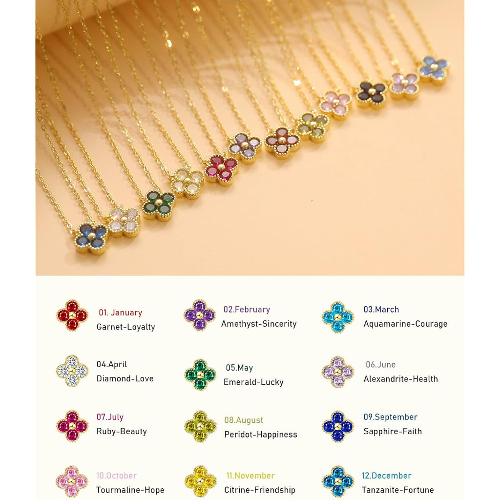 ZOERAY Mothers Day Gifts Birthstone Necklace for Women Non Tarnish 14K Gold Plated Four Leaf Clover Necklace Dainty Gold Choker Necklaces for Women Trendy CZ Emerald Pendant Necklace Birthday Jewelry