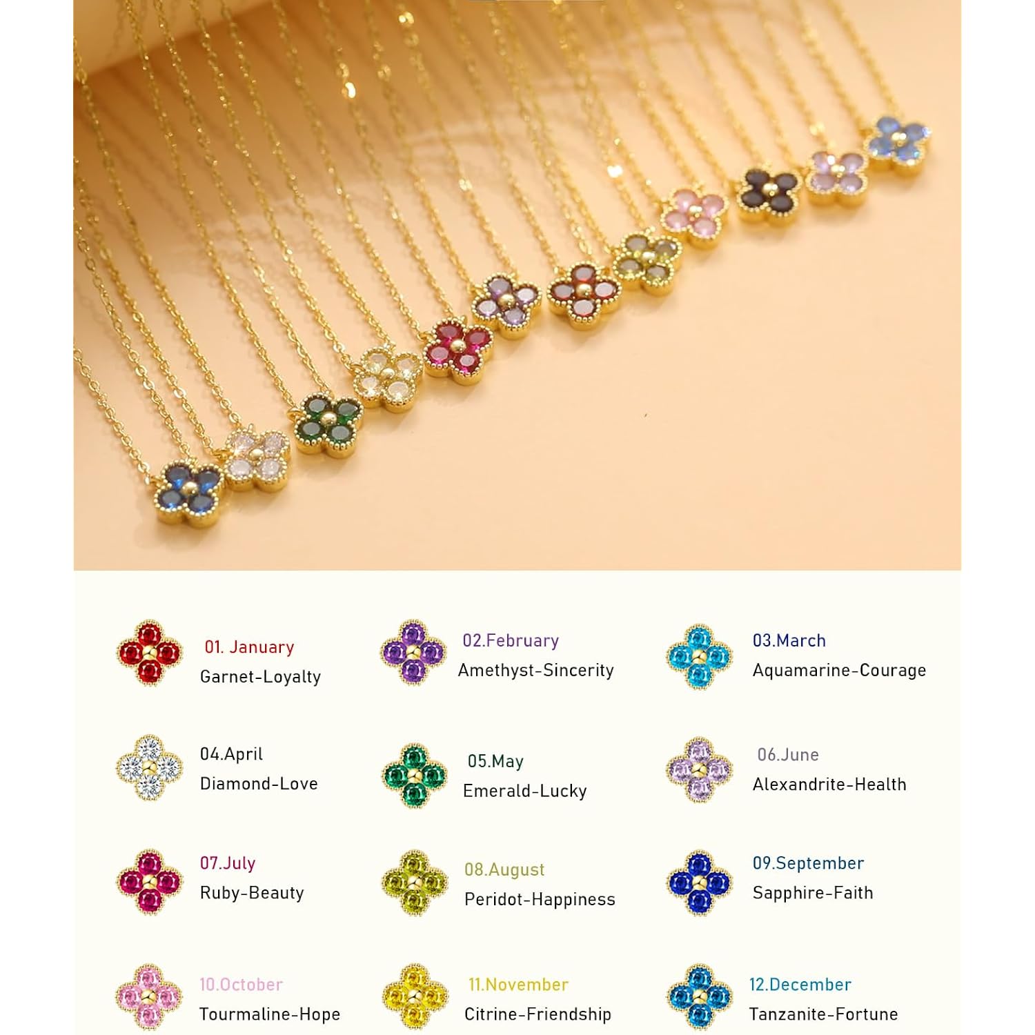 ZOERAY Mothers Day Gifts Birthstone Necklace for Women Non Tarnish 14K Gold Plated Four Leaf Clover Necklace Dainty Gold Choker Necklaces for Women Trendy CZ Emerald Pendant Necklace Birthday Jewelry