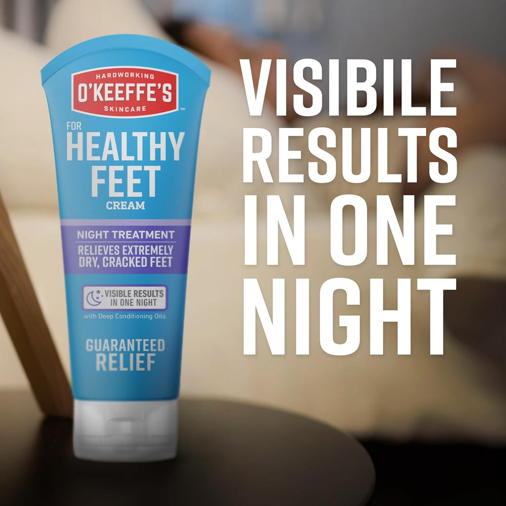 O'Keeffe's for Healthy Feet Night Treatment Foot Cream - 7 oz Tube (1 Pack) - Guaranteed Overnight Relief for Extremely Cracked, Dry Feet, Repairing Skincare, Instantly Boosts and Retains Moisture Levels