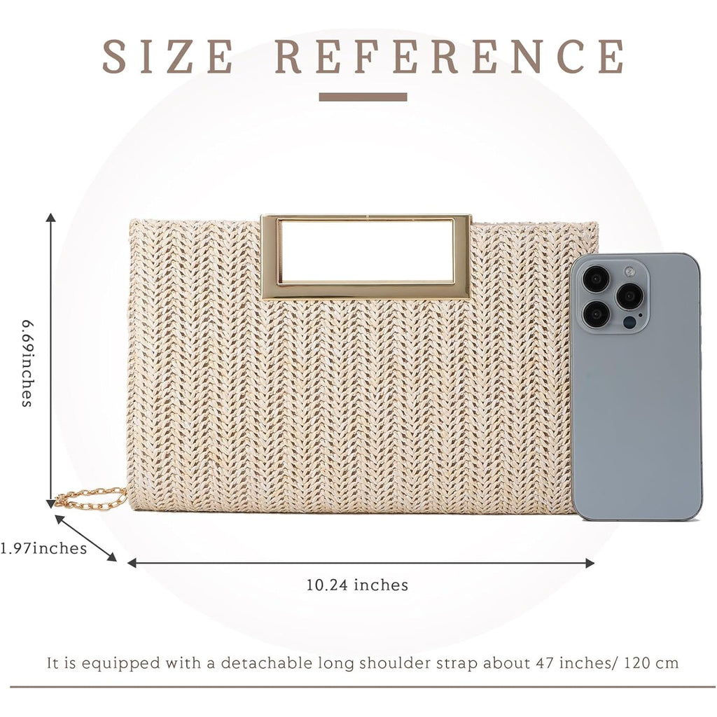 Top Handle Straw Clutch for Women Summer Clutch Straw Evening Bag Raffia Crossbody Purses Woven Beach Clutch