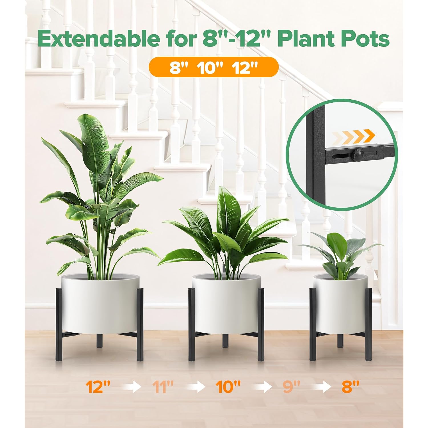 Plant Stand Indoor Adjustable, Metal Modern Indoor Plant Stand, Heavy Duty Plant Stands Outdoor Corner, Stable Plant Holder, Fits 8 To 12 Inches Pots, Black, 1 Pack, Pot & Plant Not Included