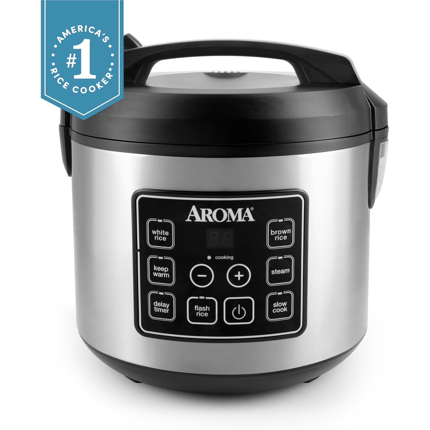 Aroma Housewares 20 Cup Cooked (10 Cup Uncooked) Digital Rice Cooker, Slow Cooker, Food Steamer, Ss Exterior (Arc-150Sb),Black