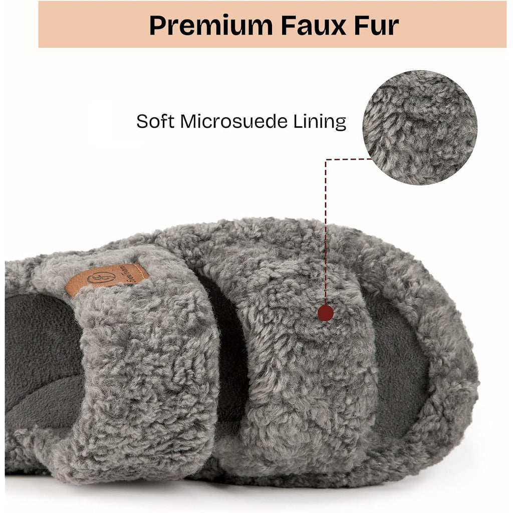 Everfoams Womens Fuzzy Open-Toe Slippers Soft Comfy Memory Foam Indoor House Shoes