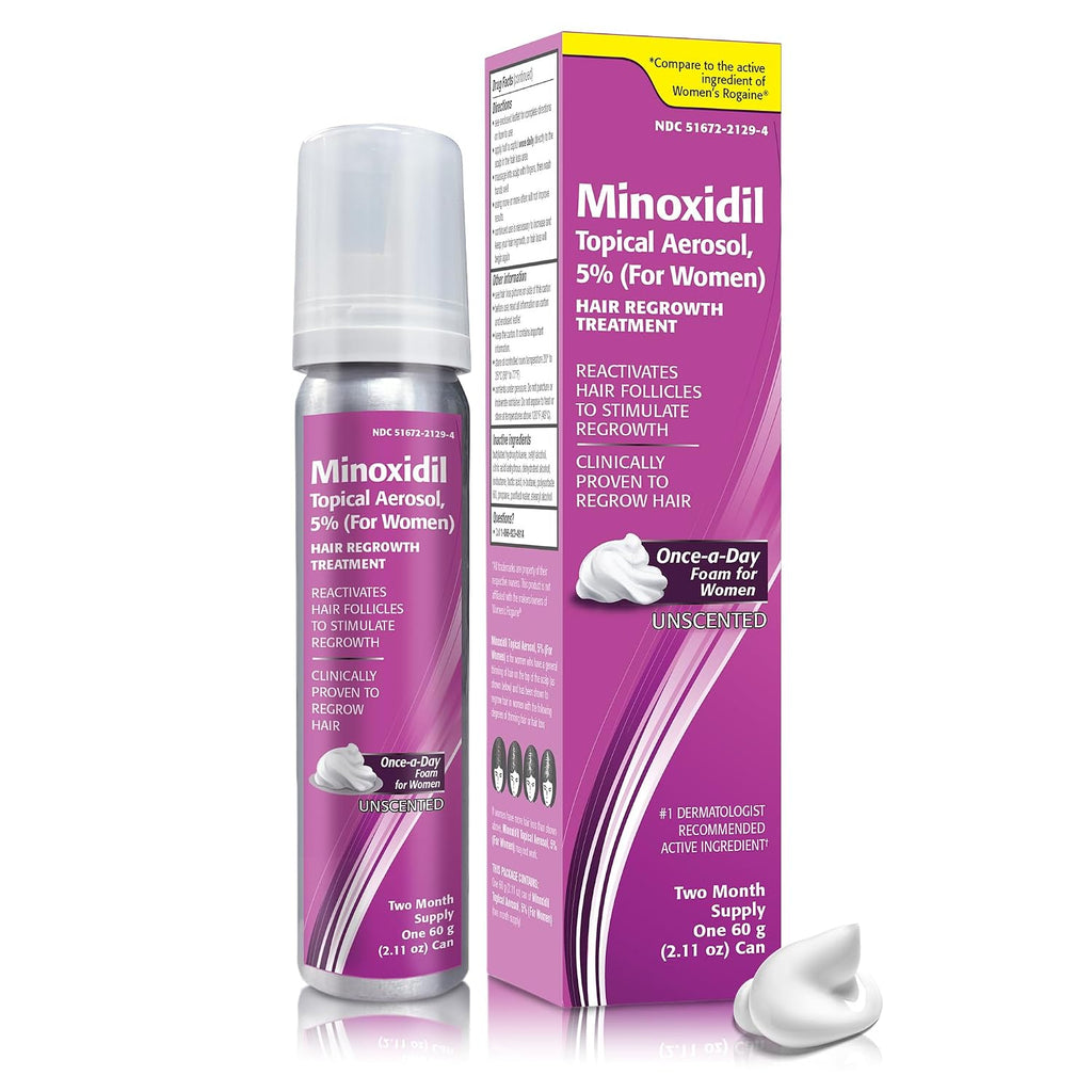 Minoxidil For Women, 2.11 Oz (2 Months Supply) Clinically Proven To Regrow Hair, Topical Aerosol Foam 5%, Hair Thinning Treatment