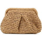 Emprier Straw Clutch Purses for Women Cloud Dumpling Pouch Straw Crossbody Shoulder Handbag Summer Beach Woven Bag
