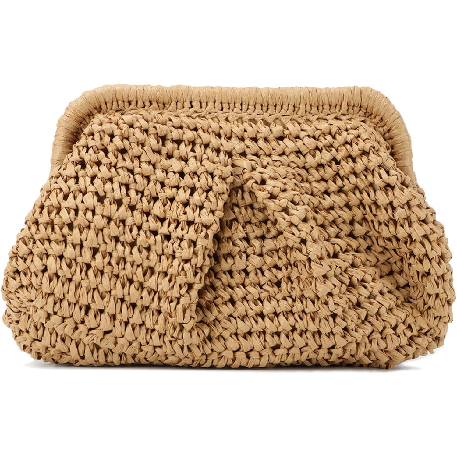 Emprier Straw Clutch Purses for Women Cloud Dumpling Pouch Straw Crossbody Shoulder Handbag Summer Beach Woven Bag