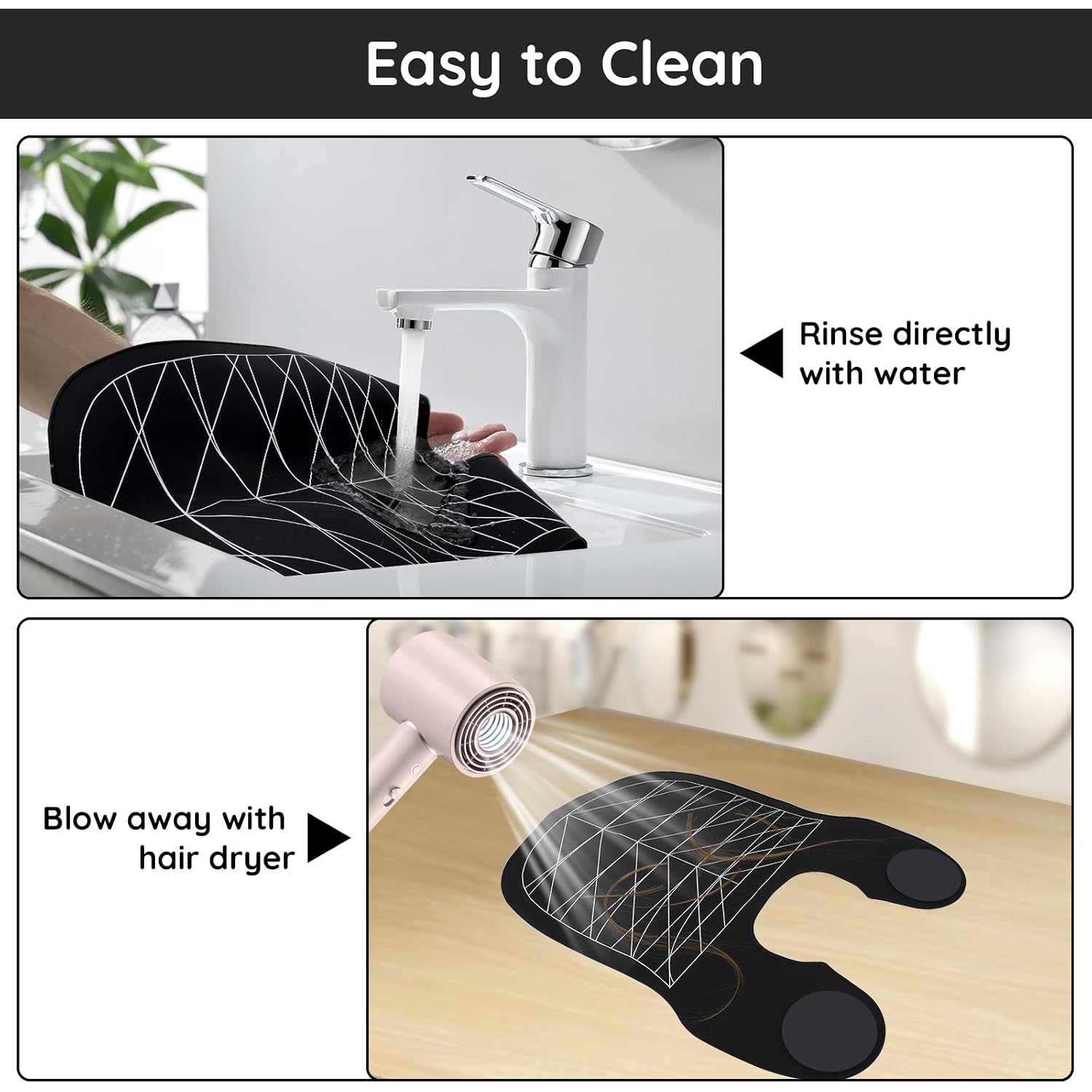 Segbeauty Hair Cutting Guide Mat Black, Longer Silicone Waterproof Cutting Mat, Professional Salon Hair Cutting Mat With Guidelines Weighted Neck Wrap For Hair Stylist