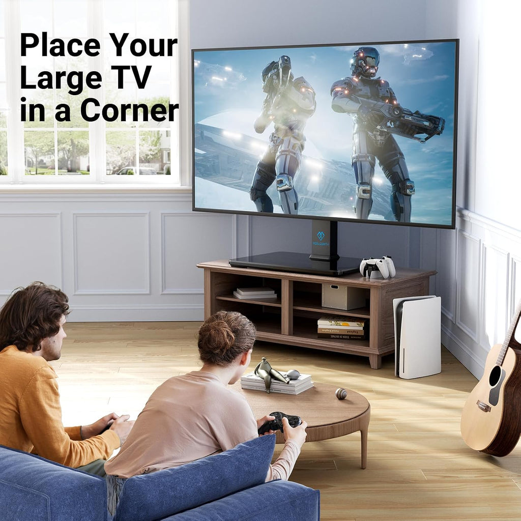 Perlesmith Universal Swivel Tv Stand For 32-75 Inch Tvs, Table Top Tv Stand Base Up To 99 Lbs, 4 Height Adjustable Universal Tv Legs With Tempered Glass Base, Max Vesa 600X400Mm, Pstvs02-N1