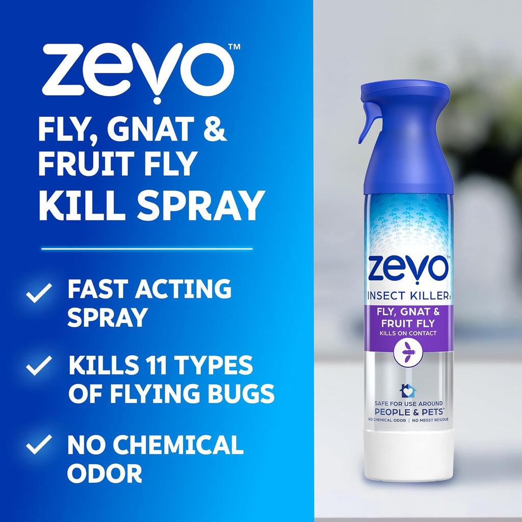 Zevo Flying Insect Killer Spray - Fruit Fly, Gnat, Fly & Mosquito Bug Spray For Home Use With Rosemary & Cornmint Oil - Indoor & Outdoor Use (3 Bottles)