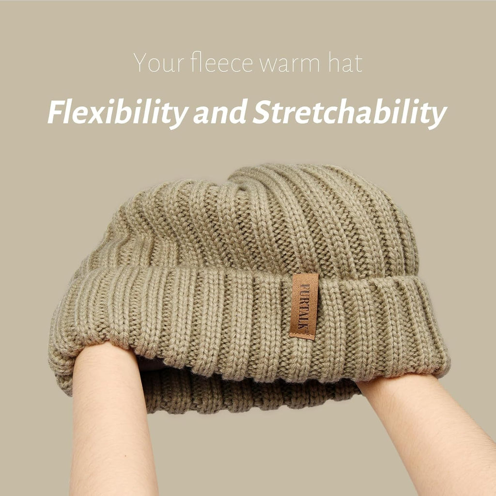 FURTALK Winter Hats for Women Fleece Lined Beanie Knit Chunky Womens Snow Cap Tree Green