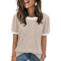 Womens Short Sleeve Sweater Textured Tunic Tops 2026 Spring Summer Business Casual Blouse