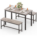 Dining Table Set For 4, Kitchen Table With 2 Benchs, Grey | Modern Functional 3 Piece Space-Saving Dining Room Table Set For Apartment, Breakfast Nook, Small Space