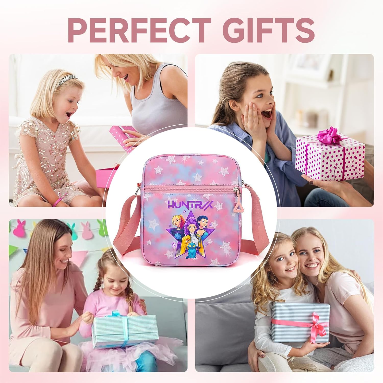K-pop Crossbody Bag with Zipper, Cute Cartoon Shoulder Bag with Adjustable shoulder straps, Anime Merch for Womens Birthday Gifts