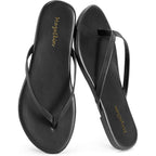 Mazeskin Women'S Memory Foam Comfortable Flat Thong Sandals Dressy Summer Beach Leather Slide Flip Flops