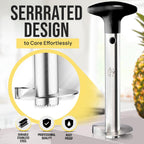 Zulay Kitchen Stainless Steel Pineapple Corer & Slicer – Heavy Duty Pineapple Cutter & Eye Removal Tool – Effortless Core Remover Tool With Sharp Reinforced Blade & Ergonomic Handle - Black