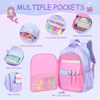Acesak Kids School Backpack For Girls, Mermaids Bookbag Backpack With 14Oz Water Bottle, Lunch Bag Set For Girlsteens Middle Student, Girls Backpacks For School (Purple)