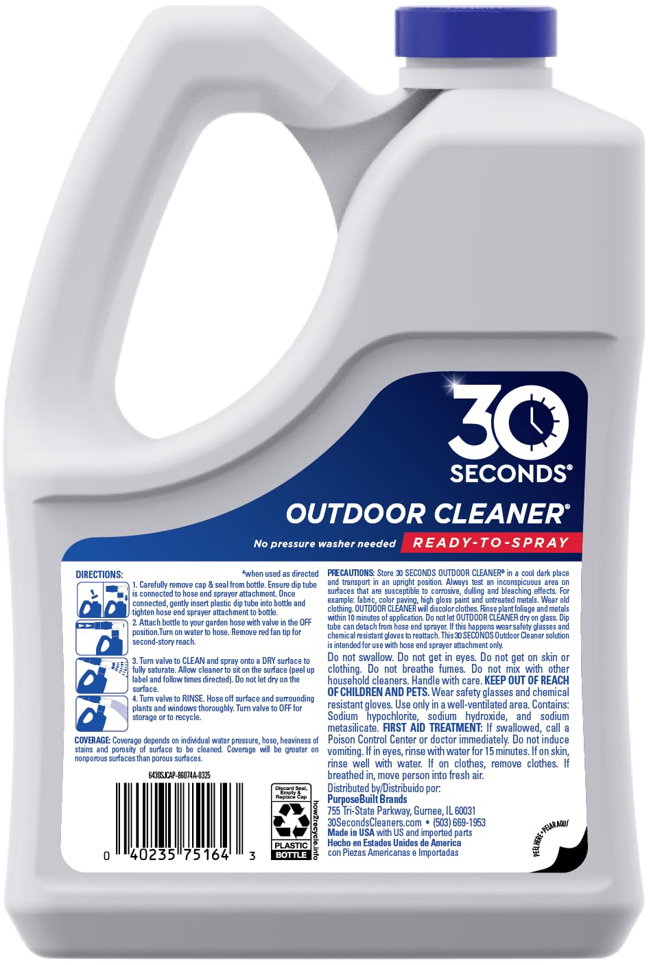 30 Seconds Outdoor Cleaner 2 Pack With Hose End Sprayer - Cleans Stains From Algae, Mold And Mildew On Vinyl Siding, Deck, Patio, Brick And More