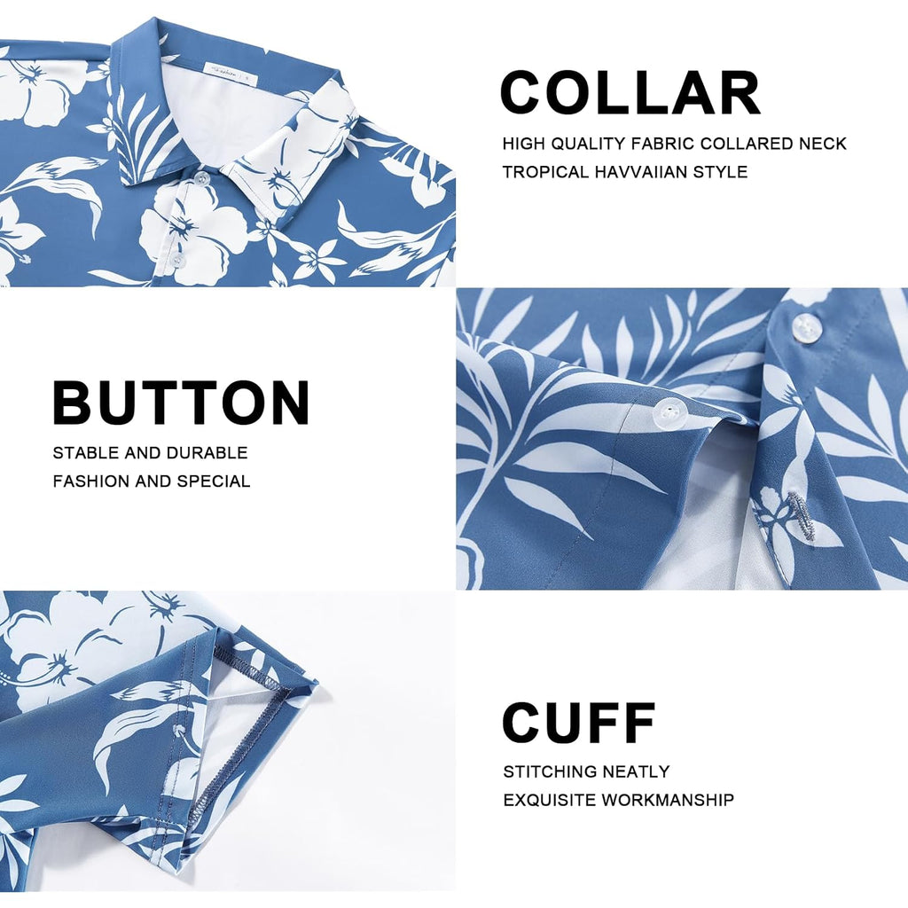 Men'S Hawaiian Wrinkle Free Short Sleeve Button Down Tropical Floral Beach Vacation Shirt