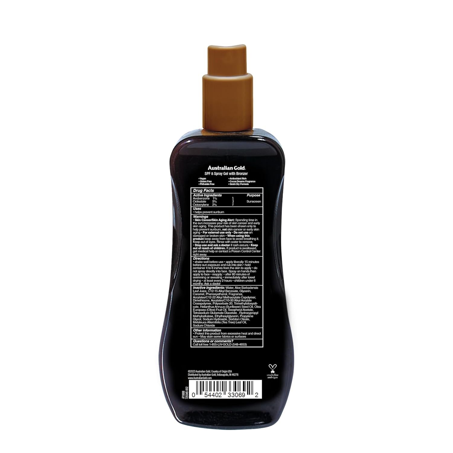 Australian Gold Spray Gel Sunscreen With Instant Bronzer Spf 8, 8 Ounce