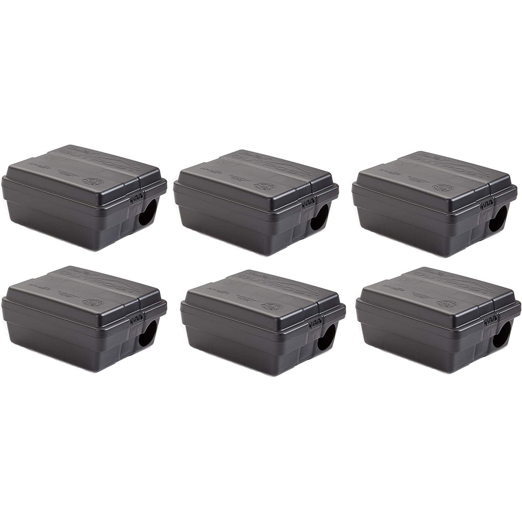 Tomcat Outpost Rat Bait Station, Set Of 6, Lockable Tamper-Resistant, Vertical Or Horizontal Mount, Black, 8.5" X 7" X 5"