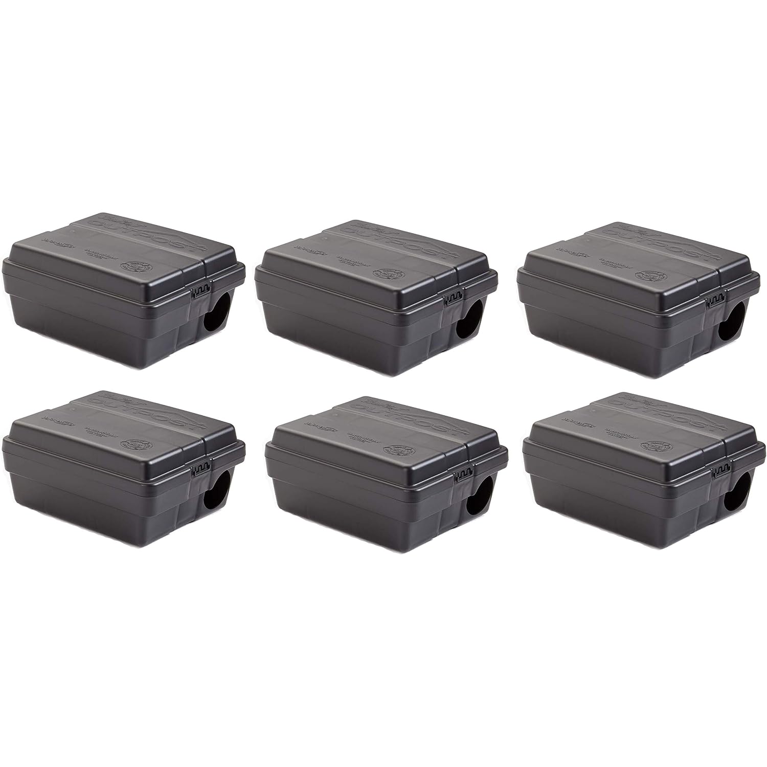 Tomcat Outpost Rat Bait Station, Set Of 6, Lockable Tamper-Resistant, Vertical Or Horizontal Mount, Black, 8.5" X 7" X 5"